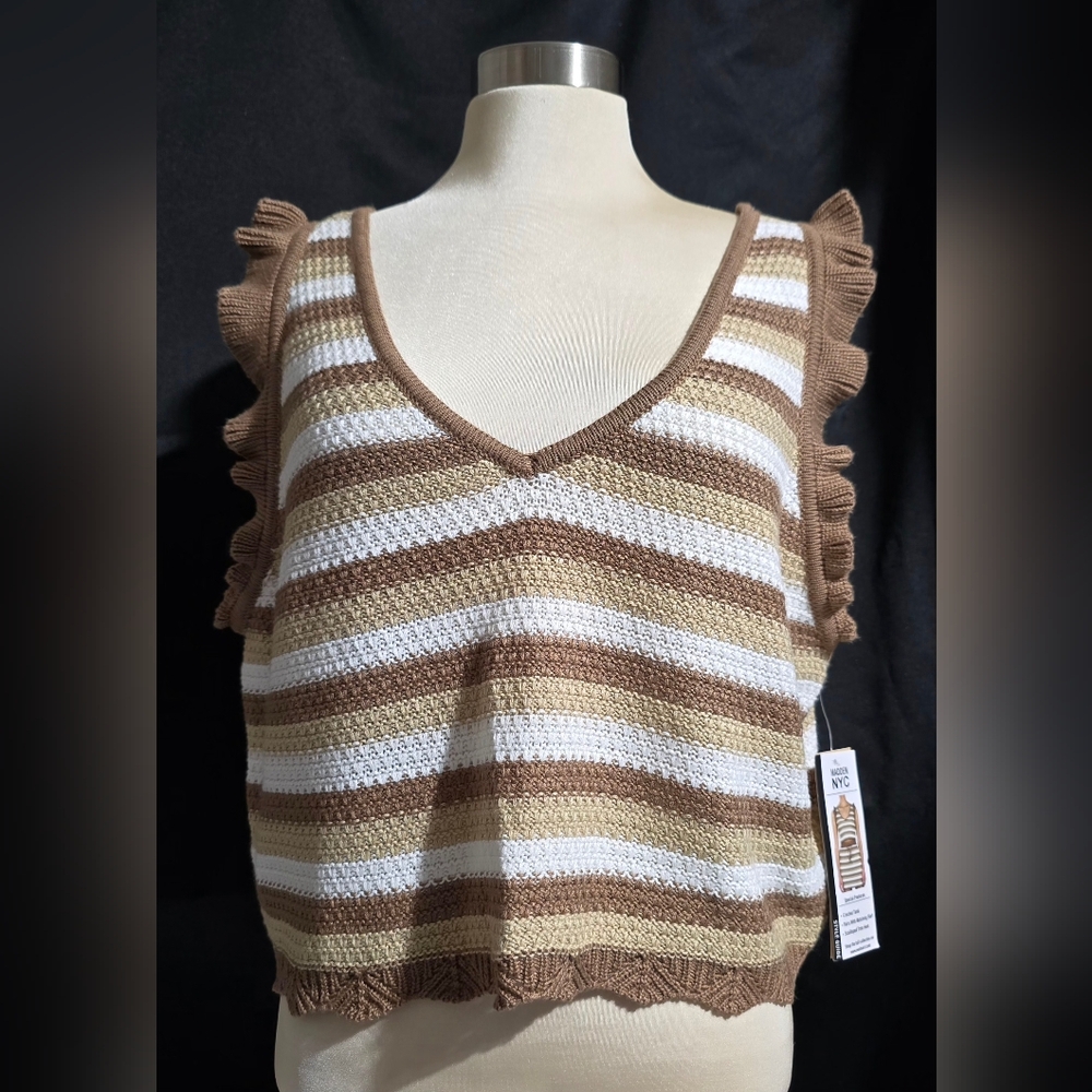 Madden NYC Crochet Knit Top Cropped Womens Plus Size 3XL Retro 70s New‎